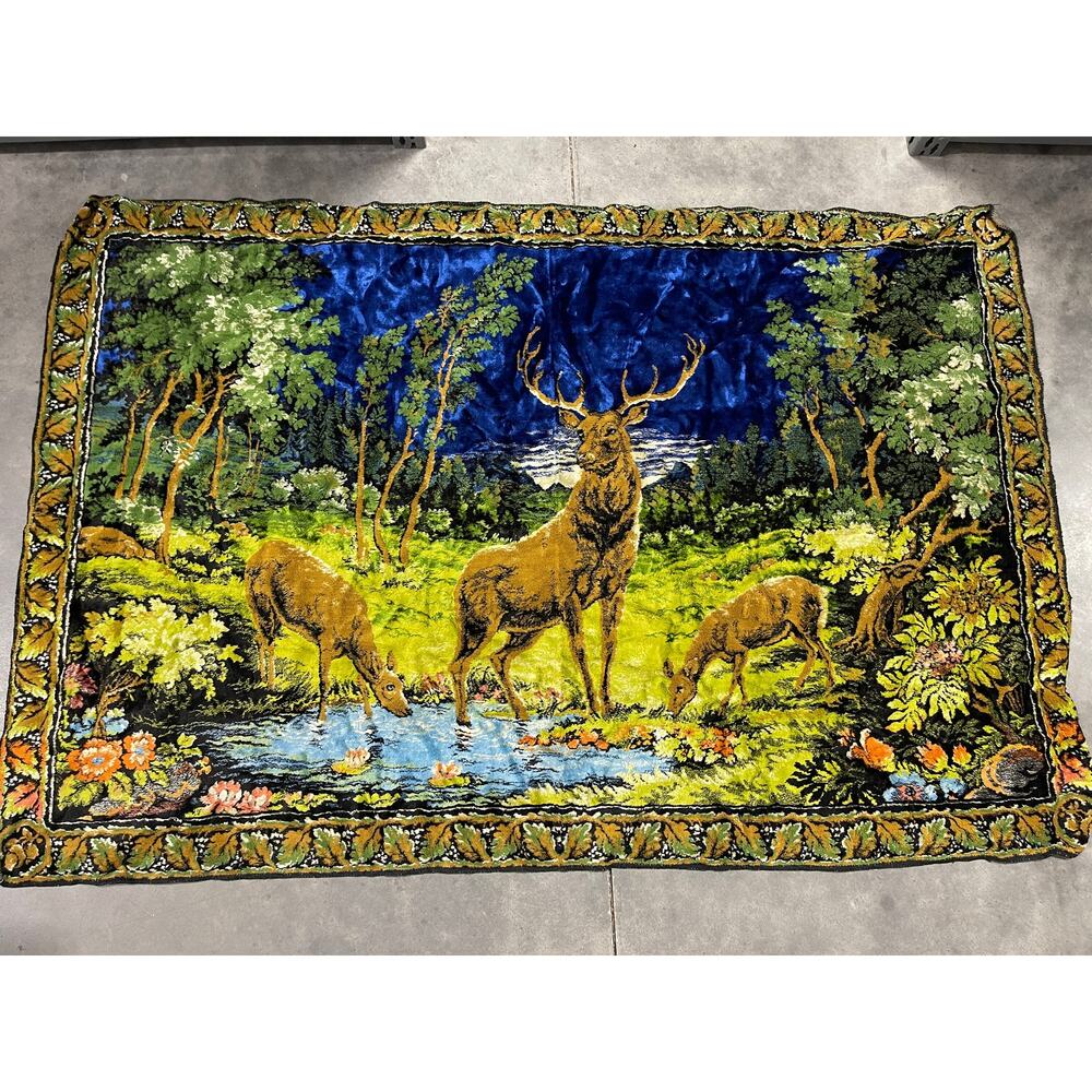 Deer Family, Large Rug, 69x46", Animals, Forest, Wildlife, 70s Rustic, Cabin